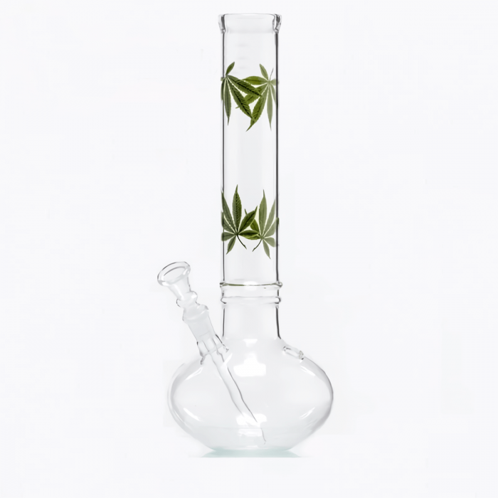 Bong de cristal con detalle de hojas verdes de 34cm.