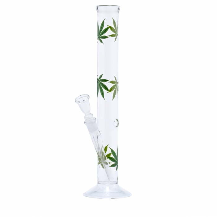 Bong de cristal con hojas verdes para fumar de 40cm