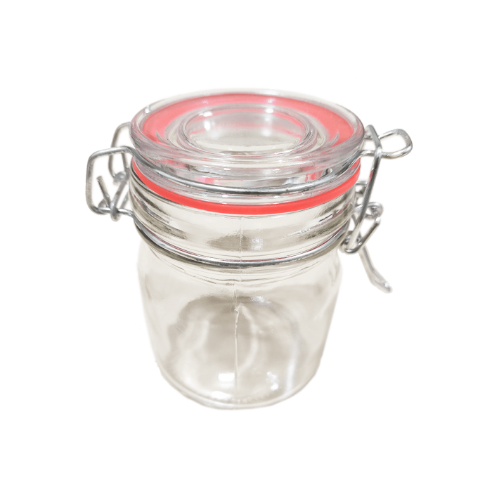 Bote de cristal hermético de 180ml, detalle.