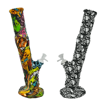 Bong de silicona dibujos inclinado con tubo recto, diferentes modelos.
