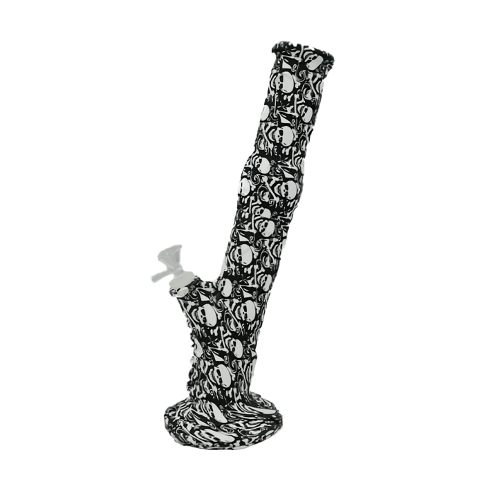 Bong de silicona dibujos inclinado con tubo recto, calaveras.