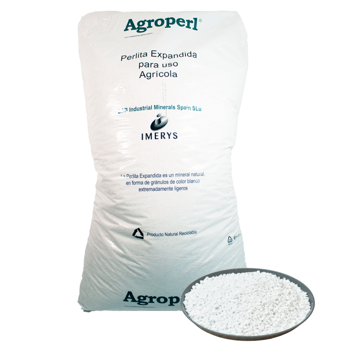 Saco de perlita Agroperl de 100L, muestra.