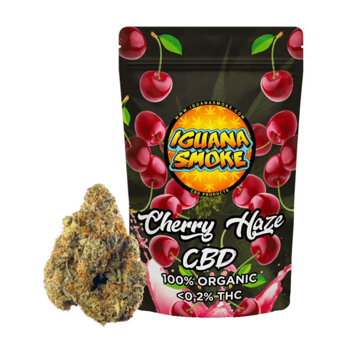 Flores CBD Cherry Haze de 2 gramos Iguana Smoke, olor cereza fresca y cítricos.