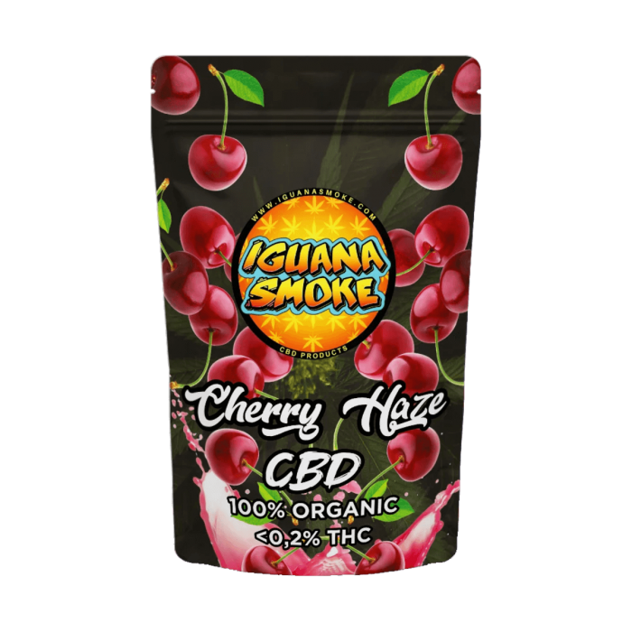 Flores CBD Cherry Haze envase de 2 gramos Iguana Smoke,