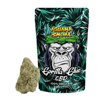 Flores CBD Gorilla Glue de 2 gramos Iguana Smoke, olor a pino y tierra con toque ácido.