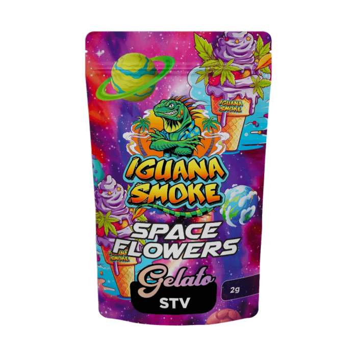 Flores CBD Gelato con Sativanol de Iguana Smoke envase de 2 gramos.