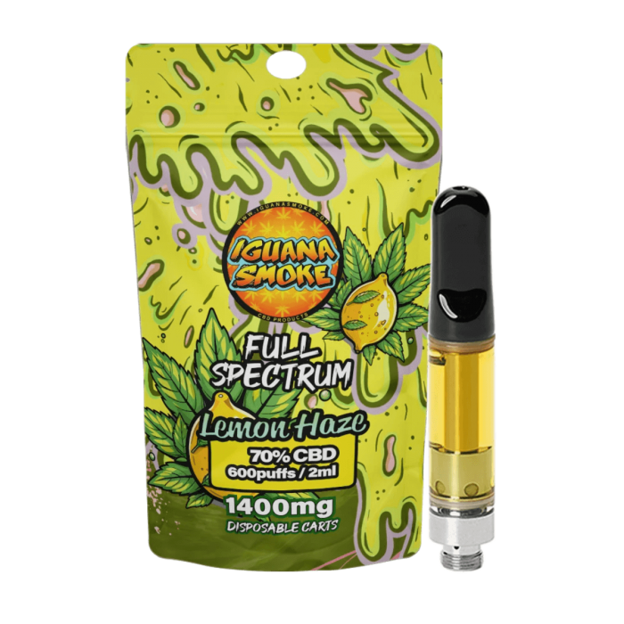 Cartuchos CBD al 70% 1400mg de Iguana Smoke 2ml, lemon haze.