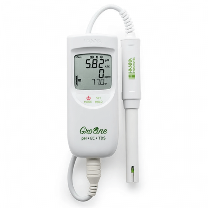 Medidor de PH-EC-Temperatura Gropro de Hanna HI9814, frontal.