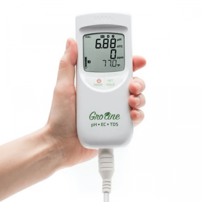 Medidor de PH-EC-Temperatura Gropro de Hanna HI9814, panel de control.