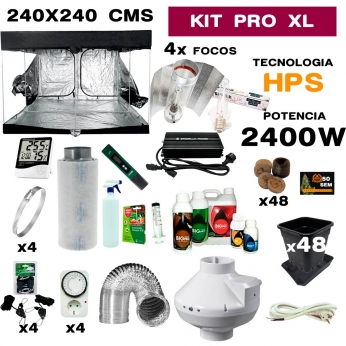 Armario de cultivo interior completo HPS 4x600W con armario Cultibox Open de 240x240x200 cm Profesional.