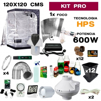 Kit Armario de cultivo interior completo con hps 600w digital, armario de 120x120 cm y accesorios
