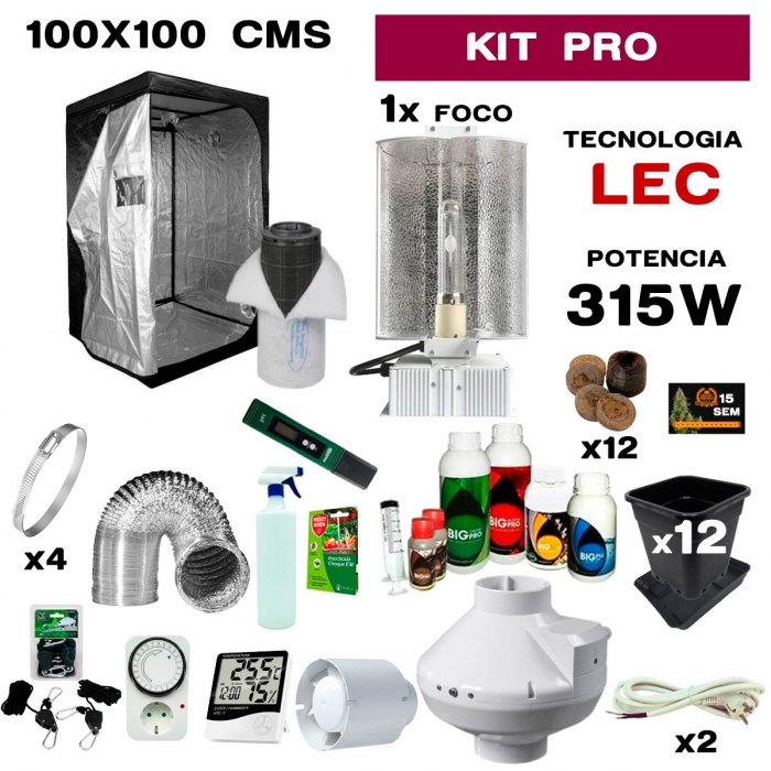 Kit de armario completo profesional con foco LEC 315w y armario de 100x100 cm.