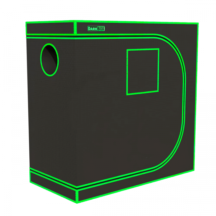 Armario invernadero Dark Box Propagator Tower para esquejes, germinación y plantas madre, cerrado de perfil izquierdo.