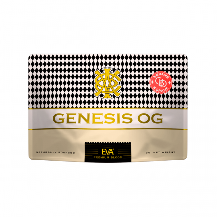 Flores CBD Genesis OG de EVA, envase de 3 gramos.