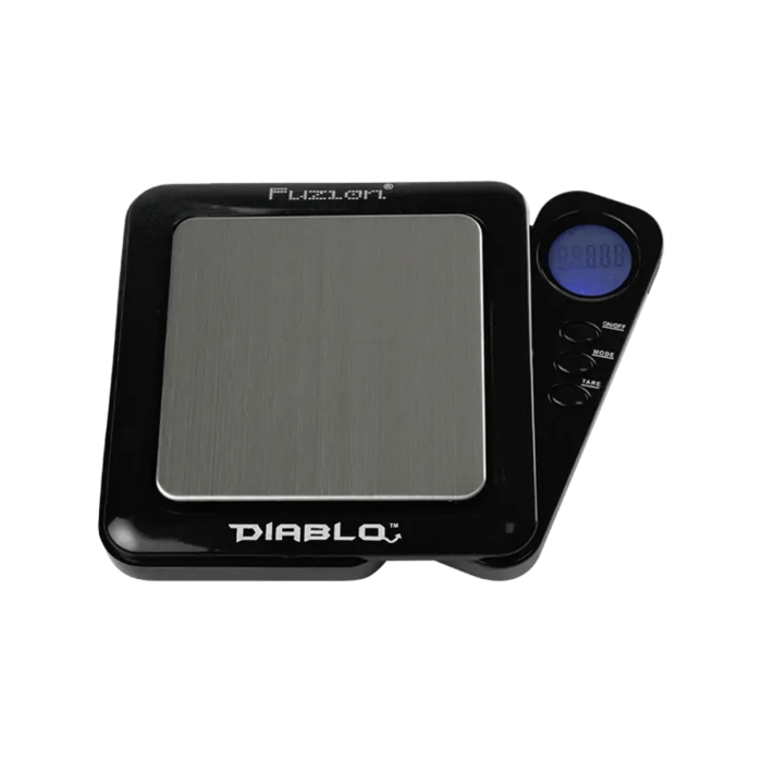 Báscula Diablo 100g con precisión 0,01g de la marca Fuzzión, pantalla.