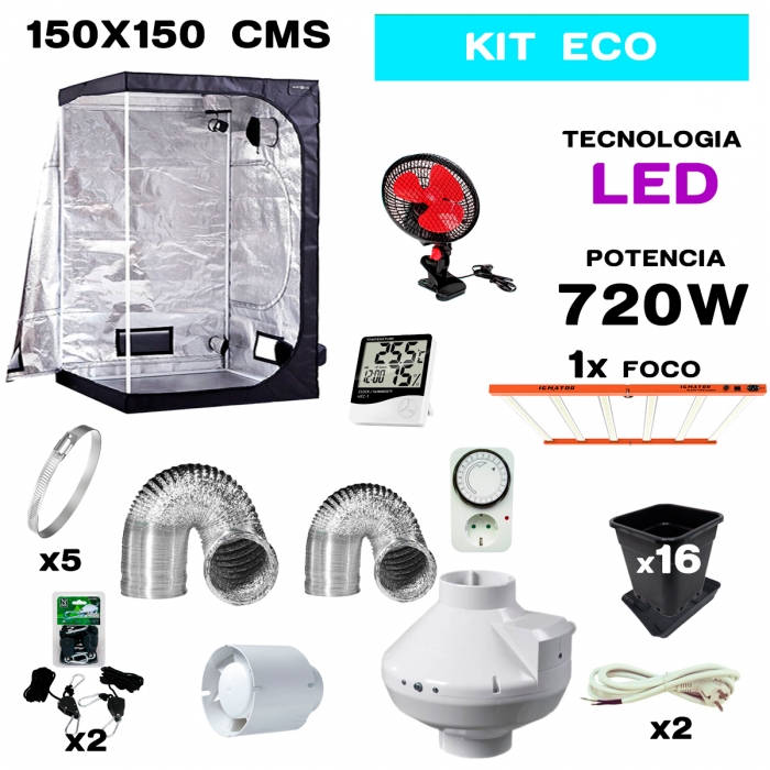 Kit de cultivo con armario Económico. Cultibox light plus de 150x150 y foco LED 720w