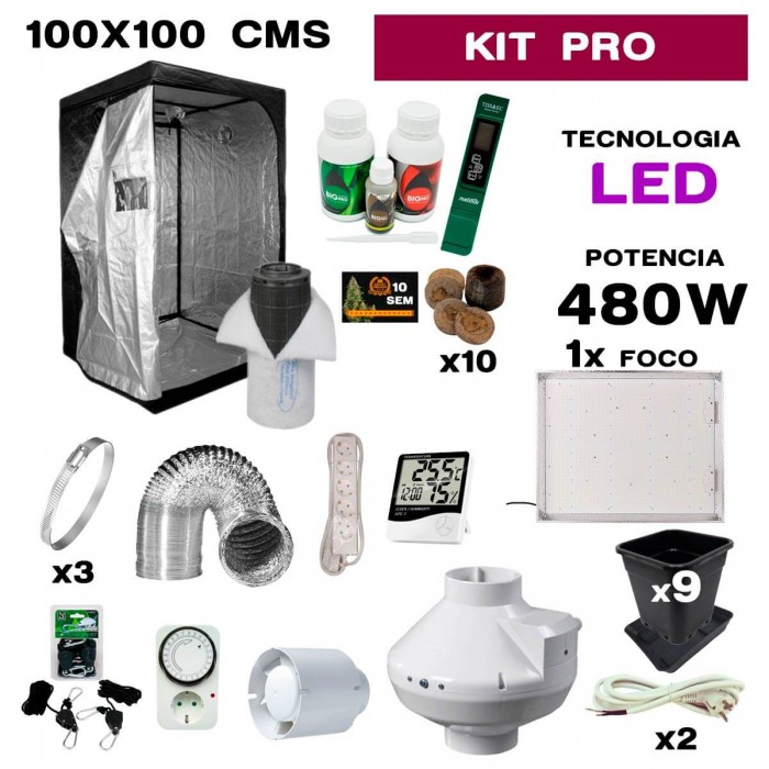 Kit de armario 480w 100x100 cm para cultivo LED.