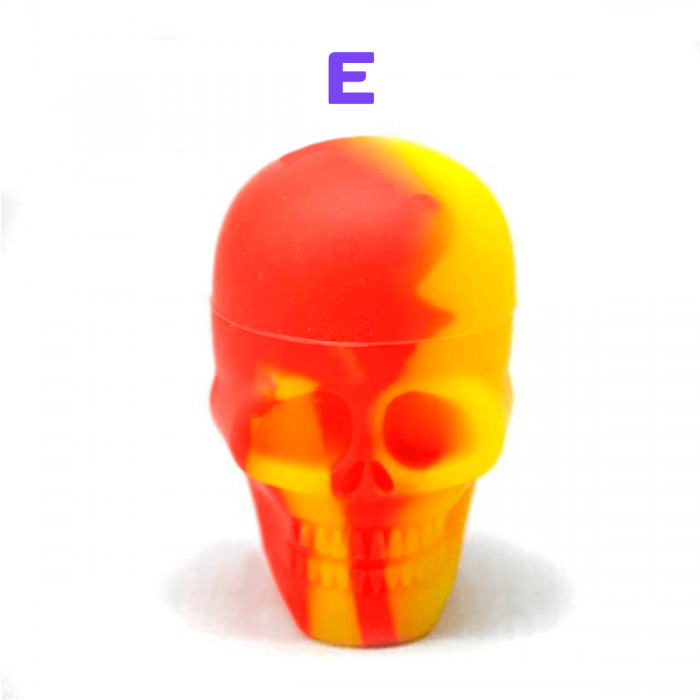 Bote de Silicona Calavera para guardar extracciones de marihuana. Rojo y amarillo.