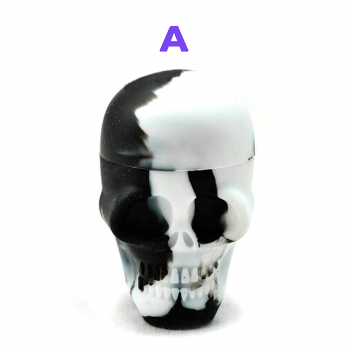 Bote de Silicona Calavera para guardar extracciones de marihuana. Blanco y negro.
