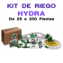 Kits de riego Netadrip Hydra de 25 a 250 plantas, componentes.
