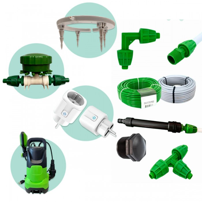 Kit de Riego Pulpo + Anillos gotero Q-Ring, componentes.