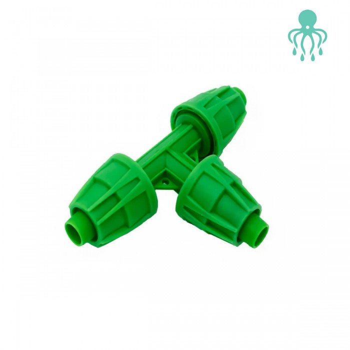 Conector en T Netadrip para derivaciones en sistemas de riego.