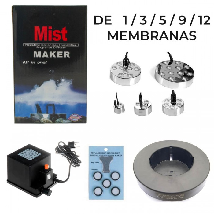 Humidificador ultrasónico Mist Maker Completo. De 1,3,5,9 y 12 membranas cerámicas.