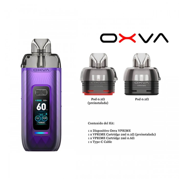 Vapeador Oxva Vprime púrpura de 2600 mah, resistencias.