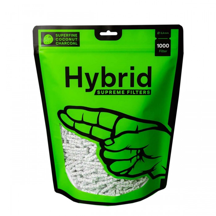 Filtros Hybridos de Carbón Activo y Celulosa Supreme para fumar, envase de 1000 unidades.
