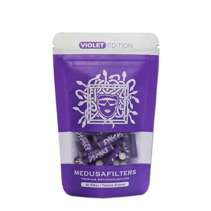 Filtros para fumar de carbón activo vegetal y celulosa, Medusa 6mm 50 uds, portada.