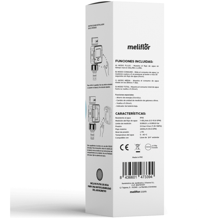 Medidor de caudal y flujo Aqualímetro Meliflor, instrucciones.