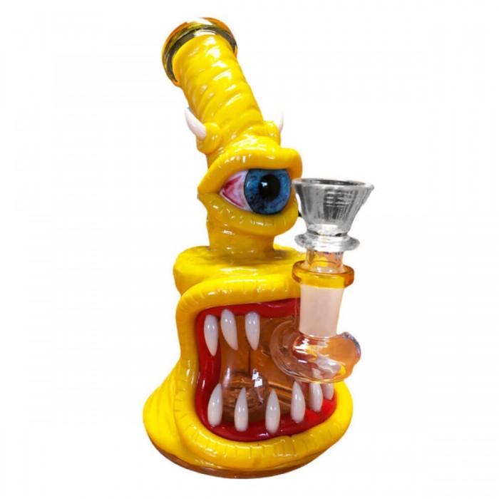 Bong de Cristal y Arcilla Monstruo Amarillo de 16 cm para fumar.