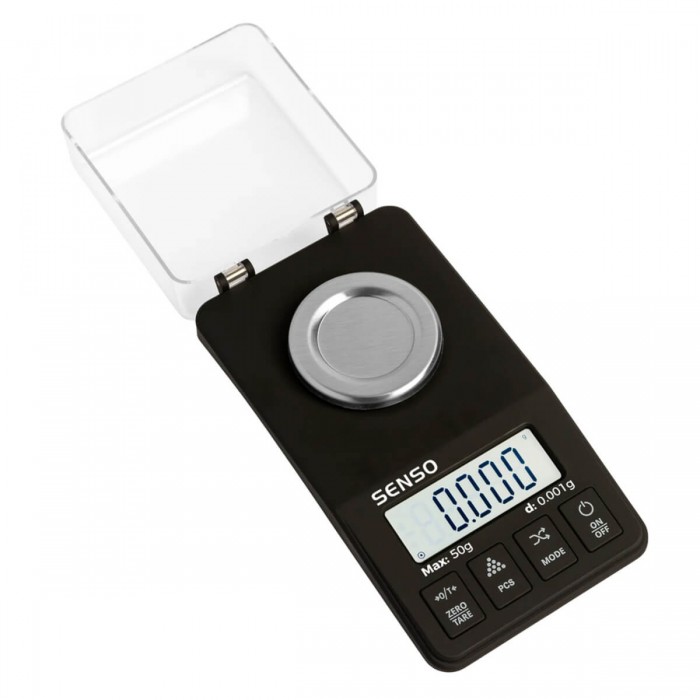 Báscula Senso 250 On Balance de 50g con precisión de 0,001g, abierta.