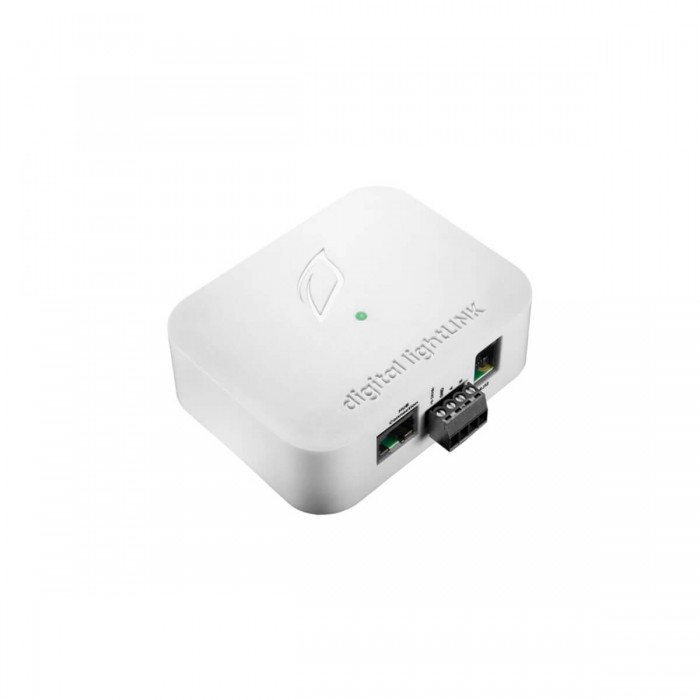 Digital Lightlink de Growlink, controlador de iluminación, perspectiva izquierda.