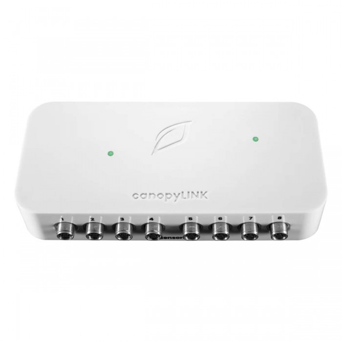 Modulo de Monitoreo climático CanopyLink de Growlink, puertos.
