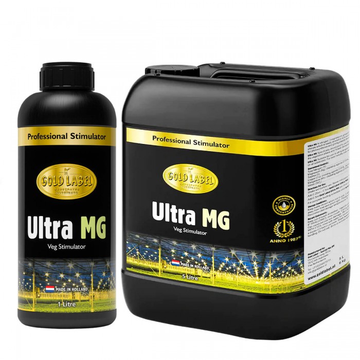 Ultra MG, estimulador vegetativo (Gold Label) complemento para cultivo de marihuana, formatos.