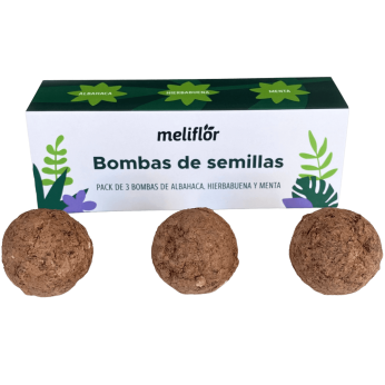 Bombas de Semillas aromáticas Meliflor de albahaca, hierbabuena y menta, bolas de arcilla artesanales.
