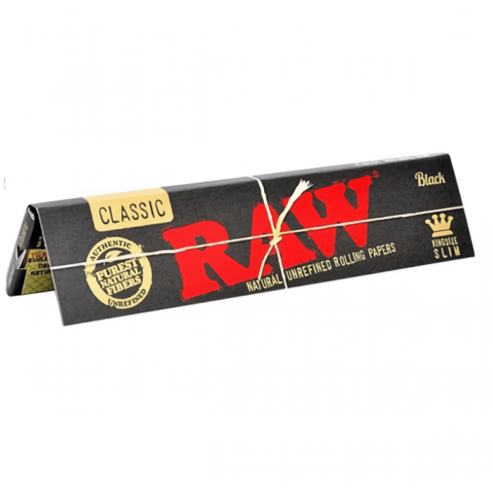 Papel de fumar Raw Black. King Size Slim, perspectiva.