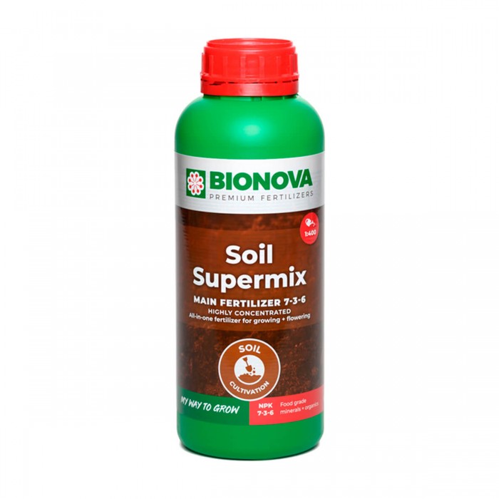Soil Supermix de Bionova, fertilizante para cultivo en tierra, envase de 1L.