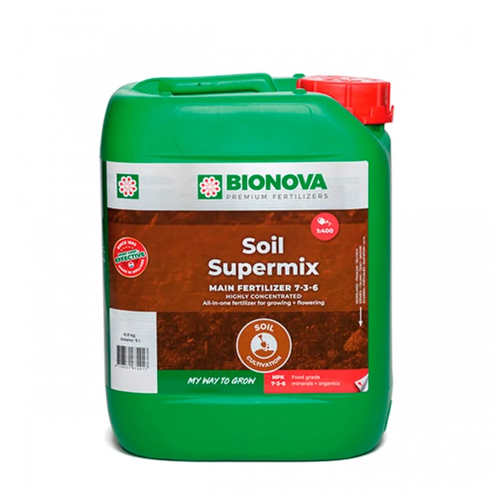 Soil Supermix de Bionova, fertilizante para cultivo en tierra, envase de 5L.