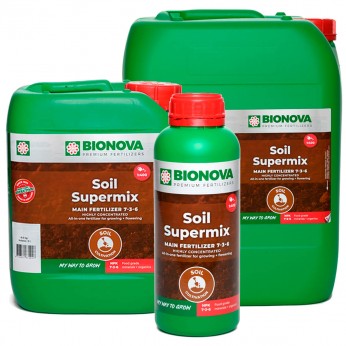 Soil Supermix de Bionova, fertilizante para cultivo en tierra, formatos.