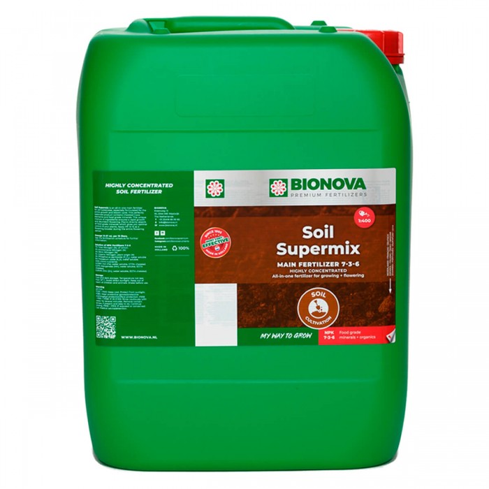 Soil Supermix de Bionova, fertilizante para cultivo en tierra, envase de 20L.