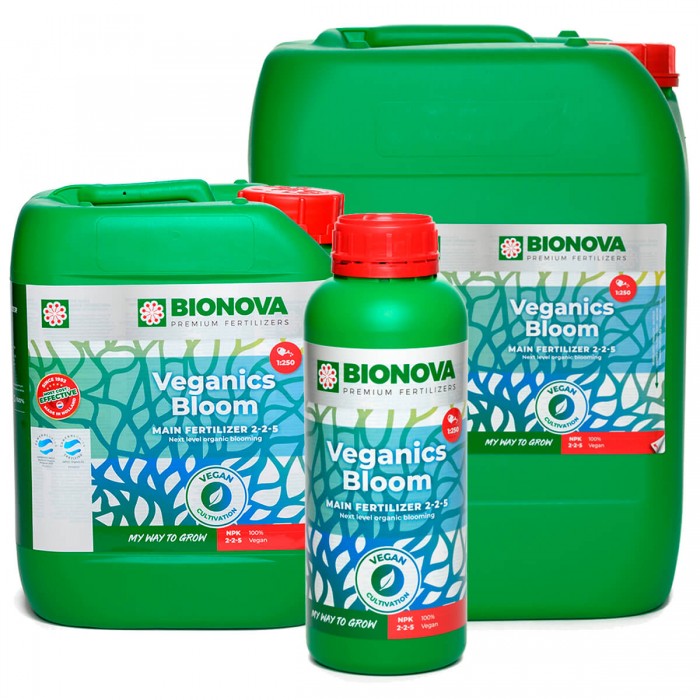 Veganics Bloom de Bionova, fertilizante 100% Vegetal, diferentes formatos.