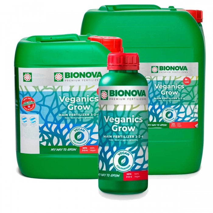 Veganics Grow, fertilizante vegano para crecimiento, diferentes formatos.