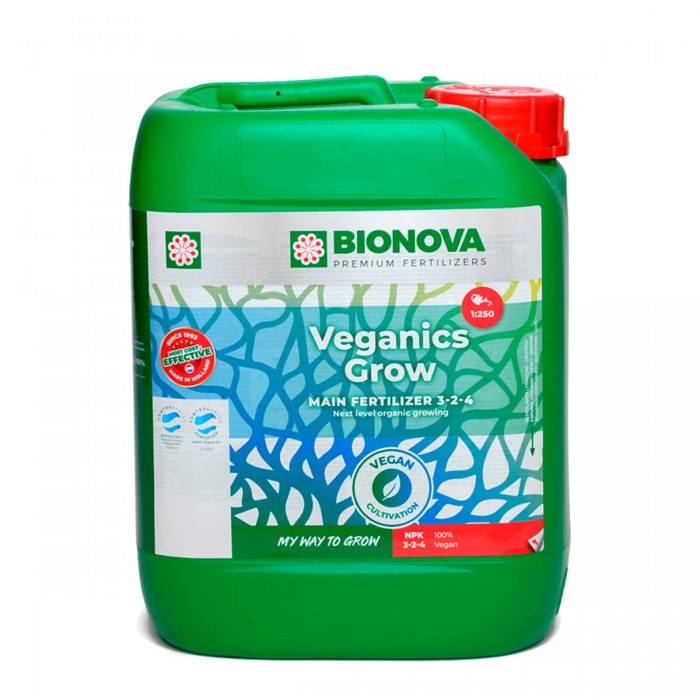 Veganics Grow, fertilizante vegano para crecimiento, envase de 5L.