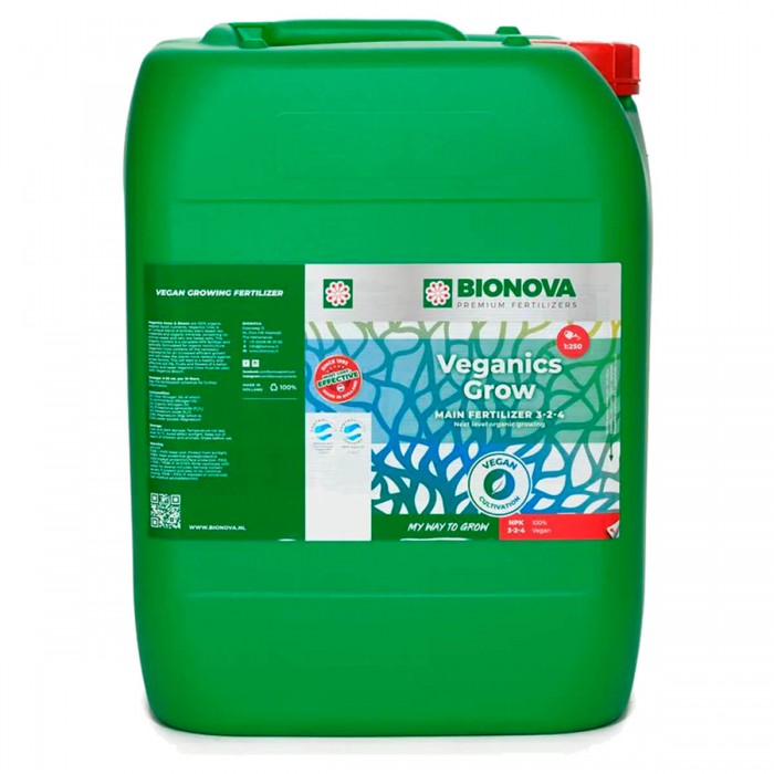 Veganics Grow, fertilizante vegano para crecimiento, envase de 20L.