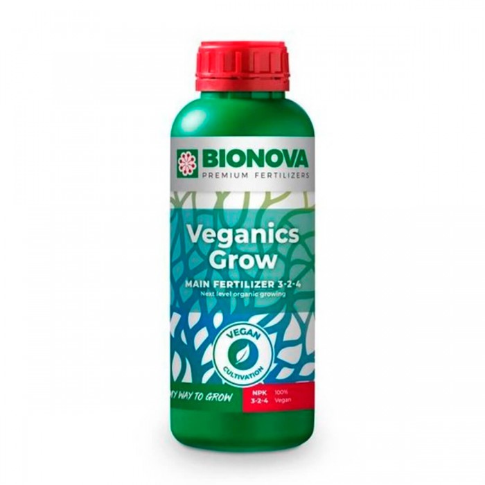 Veganics Grow, fertilizante vegano para crecimiento, envase de 1L.