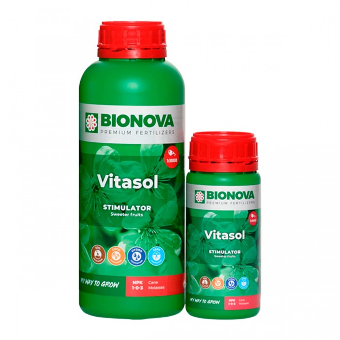 Vitasol de Bionova, vitaminas para cultivo, diferentes formatos.