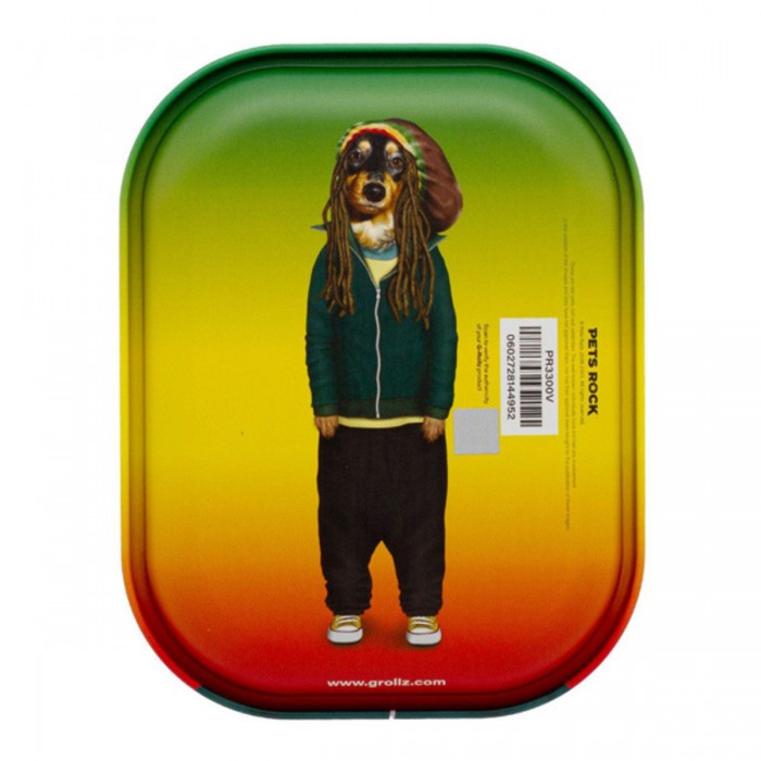 Bandeja metálica Reggae Perro 18x14 cm, parte trasera.