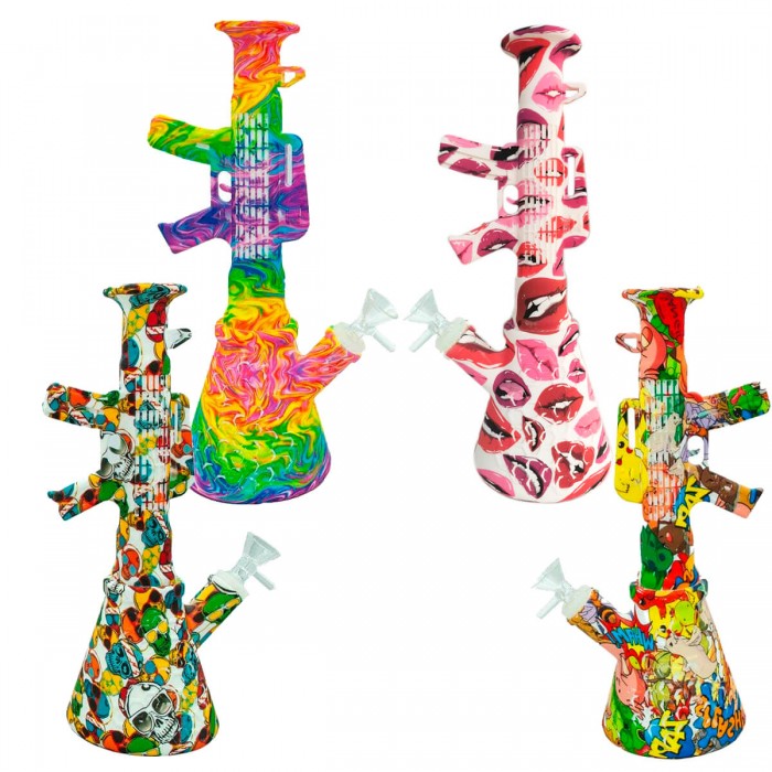 Bong AK-47 de silicona con 28cm de altura, diferentes modelos.